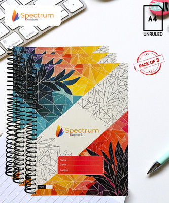 GARGANDASSOCI SPECTRUM A4 Note Book PLAIN AND UNRULLED 180 Pages(Red, Pack of 3)