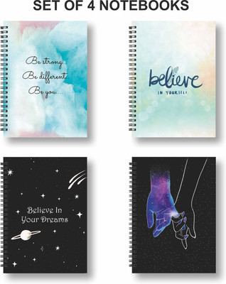 Papco Notebook A5 Diary Ruled 144 Pages(Blue, Black, Pack of 4)