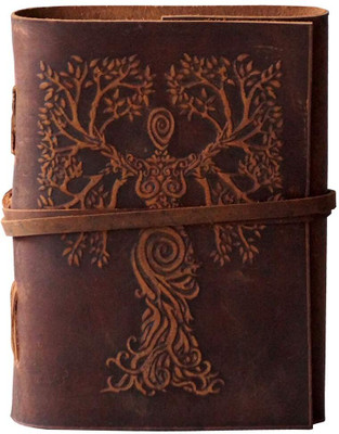 KRISHNA HANDICRAFTS Leather Handmade Embossed Woman Tree Key Diary with Unlined Pages For Office Use A5 Diary Plain 100 Pages(Brown)