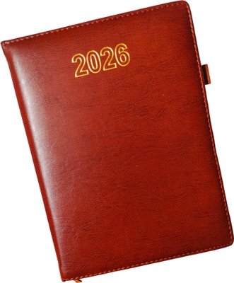 Picso PU Leather Finish Hard Bound 2025 Executive Diary Planner Sunday full page B5 Diary 2026 with Pen Holder (Cover Design may be Different) Ruled 366 Pages(Brown)