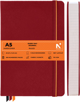 NEORAH 368Pages-110 Gsm |PAGE A DAY RULED Notebook Journal |Back Pocket |3 Book Mark A5 Journal Ruled 368 Pages(Red)