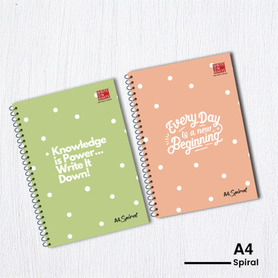 WRITE ON WHITE POLKA DOT PATTERN SPIRAL COMBO OF 2 A4 Notebook RULLED 300 Pages(Multicolor)