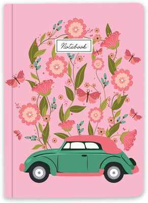 Happening Hippo Vintage Car A5 Notebook Unruled 100 GSM 70 Pages(Light Pink)