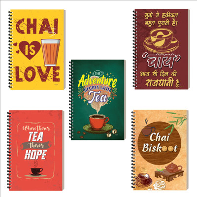 ESCAPER Tea Lover Diary, Executive & Office Notepad, Personal & Travel Notebook A5 Diary Ruled 160 Pages(Combo- E, Pack of 5)