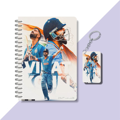 craft maniacs CRICKET 2025 DIARY & WOODEN KEYCHAIN A5 Notebook RULED 160 Pages(Blue)