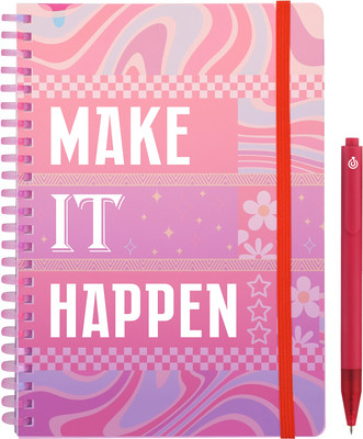 Doodle Soft Spiral Wiro Notebook With Stylish Pen, A5 Notebook Ruled 160 Pages(Pink & Red)
