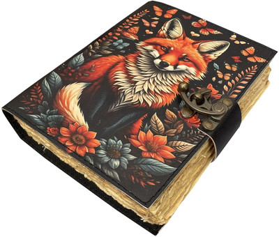 KRISHNA HANDICRAFTS Leather Handmade Wolf Print Deckle Pages Diary For Gift and Office Use A5 Diary Plain 100 Pages(Black)