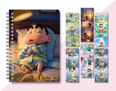 craft maniacs 2024 SHINCHAN DIARY & 6 FREEBIE BOOKMARKS A5 Notebook RULED 160 Pages(Multicolor)