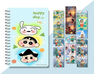 craft maniacs 2024 SHINCHAN DIARY & 6 FREEBIE BOOKMARKS A5 Notebook RULED 160 Pages(Multicolor)
