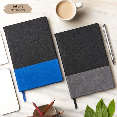 DOODLE CONNECT Bewick Combo Hard Bound Executive A5 Notebook with Faux Leather Cover Ruled 192 Pages(Blue & Black, Pack of 2)