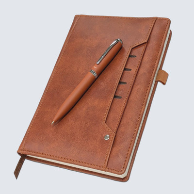 UJJi PU Leather Cover A5 Tan Colour Notebook with 192 Undated Pages 80GSM Natural A5 Organizer Ruled 192 Pages(Tan)