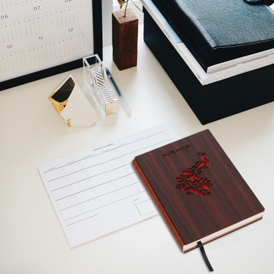 SPM PEACOCK Wooden Cover Executive Professional Office Diary Regular Diary A5 Diary Ruled 200 Pages(Brown)