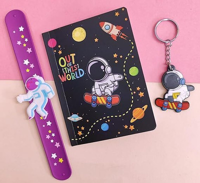 Tera13 space diary with keychain & slap band for boys A5 Note Book Ruled 30 Pages(Blue)