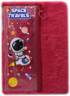 Kidizkart Space Fur Diary with Inbuilt Pouch A5 Diary Ruled 70 Pages(Red)