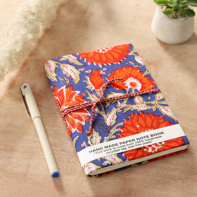 Ravaiyaa - Attitude Is Everything Recycled Handmade Book-size Journal Handcrafted Sketch Book 1 Pages(Blue Orange Floral)