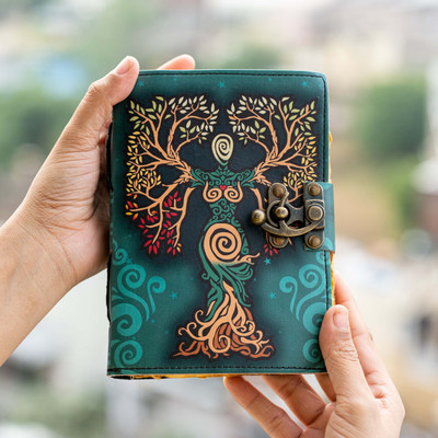 CRAFT JUNKY Vintage Leather Journal Diary with Lock Deckle age Paper A6 Journal Plain 200 Pages(Tree Of Life)