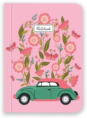 Happening Hippo Vintage Car A6 Notebook Unruled 100 GSM 50 Pages(Pink)