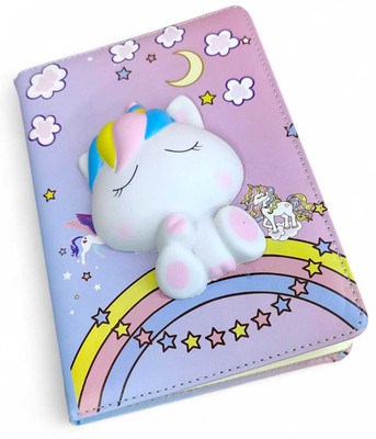 AMYCAUR Unicorn Diary For Girls, Cute Soft Cover Diary, Stationery Gift Set A5 Diary Ruled 80 Pages(Purple)
