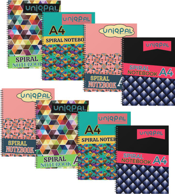 UNIQPAL SET OF 8 A4 Notebook RULED /LINE 200 Pages(Multicolor, Pack of 8)
