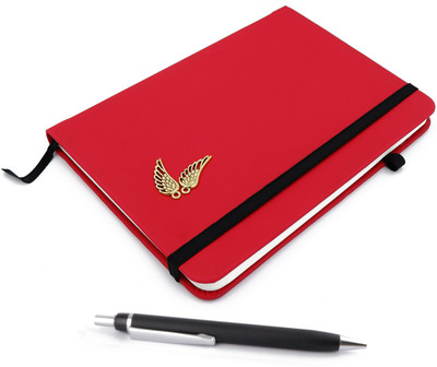 ASRAW Golden Wings A5 Sized Hardcover Diary with Tic Tac Pen A5 Diary Ruled 176 Pages(Red)