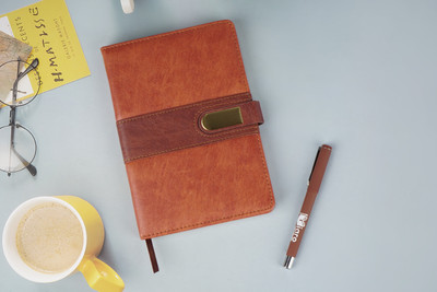 Diaro PU Diary with Premium Cover, Magnetic Closure & Ribbon Bookmark – Perfect A5 Notebook Ruled 208 Pages(Brown)