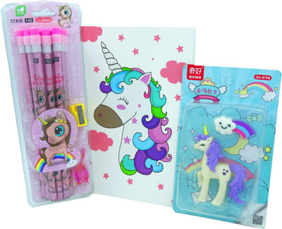 poksi UNICORN DIARY SET Pen Gift Set(Ink Color - WHITE PINK)