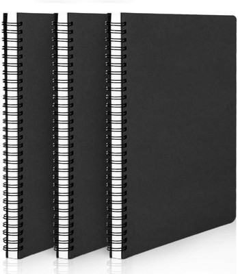 SHUANG YOU Paper A5 Notebook A5 size Black Hardcover Spiral Plain Travel Writing Notebooks 120 Pages(Black)
