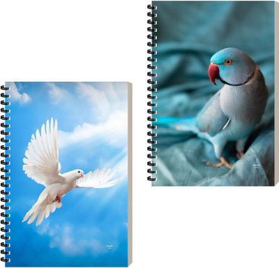 ESCAPER Designer Bird Notebook, Ideal Gift for Office, Travel, and Personal Use A5 Diary Ruled 160 Pages(Combo- C, Pack of 2)