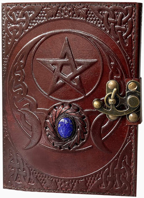 Dev HC Leather Stone Star Lock Handmade Diary with Unlined Pages For Office Use A5 Journal Plain 100 Pages(Brown)