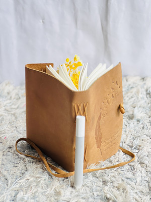 KRINTERNATIONAL LEATHER DIARY A6 Diary UNRULED 200 Pages(Brown)