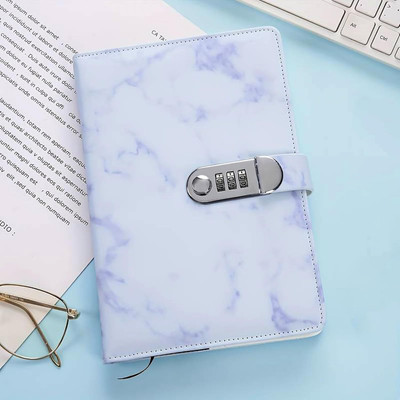 SIMHI Metal Lock Diary PU Leather | With Pen Holder | Digital Password Locking Diary A5 Diary Single Rule 200 Pages(Sky Blue)
