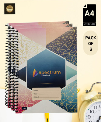 GARGANDASSOCI SPECTRUM A4 Notebook PLAIN AND UNRULLED 180 Pages(Orange, Pack of 3)