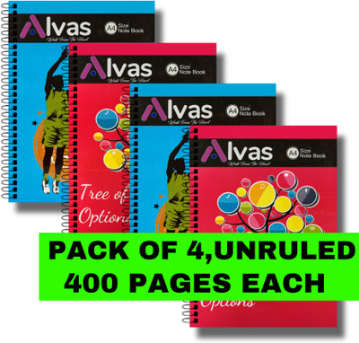Alvass ALVAS | A4 Notebook Spiral | Unruled | 400 Pages(RED/BLUE, Pack of 4)