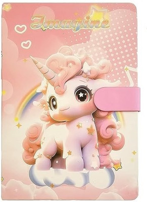 Freedy 1pc Unicorn doll Printed magnetic Button Protected lock Dairy for Pen stationary A5 Diary yes 100 Pages(Multicolor)