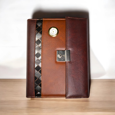 UBROFIT Clock & Calculator Corporate Diary with 3-Folder Lock & Key Security Diary 2025 B5 Diary Single Ruled 365 Pages(Brown)