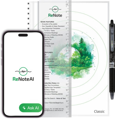 Renote Classic - Smart Reusable Notebook with AI Assistance A5 Notebook Ruled 48 Pages(White)