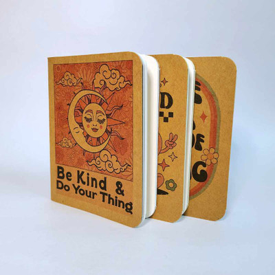 Ink and Graphite Handmade Pocket Notebook - Inspirational Retro Series - 4x5 inches (Love) B7 Notebook Unruled 72 Pages(Brown, Pack of 3)