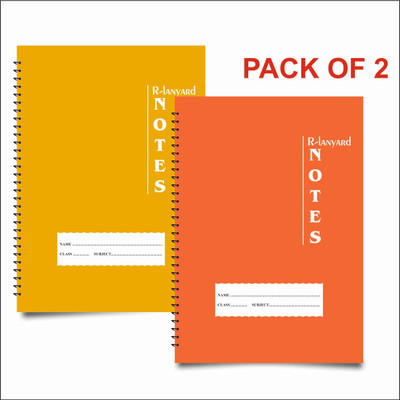 RLanyard Spiral A4 Notebook unruled\plain,( Pack of 2)Notebook for students, 400 Pages(orange, yellow)
