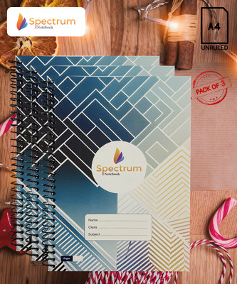 SPECTRUMNOTEBOOK Spiral Notebook A4 Notebook PLAIN AND UNRULLED 140 Pages(Blue, Pack of 3)