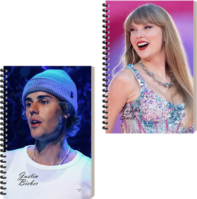 ESCAPER Hollywood Singer Designer Notepad, Spiral Ruled Notebook A5 Diary Ruled 160 Pages(Combo- B, Pack of 2)