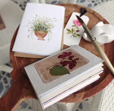 Rangreeti Handmade pressed flower journal Mini Journal Blank 50 Pages(White, Brown)