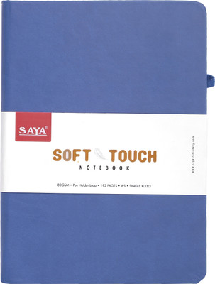 saya Soft Touch A5 Notebook | PU Cover, 192 Pages, Elastic Closure, Pen Loop, 80 GSM A5 Notebook Ruled Line 192 Pages(Blue)