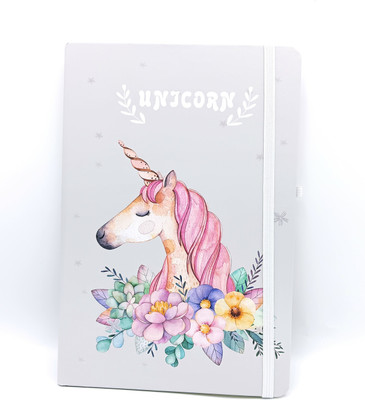 Gold Leaf A5 Unicorn Diary With Elastic Lock & Elastic Loop For Pen Holder Set Of 1 Pcs A5 Diary Ruled 144 Pages(Grey)