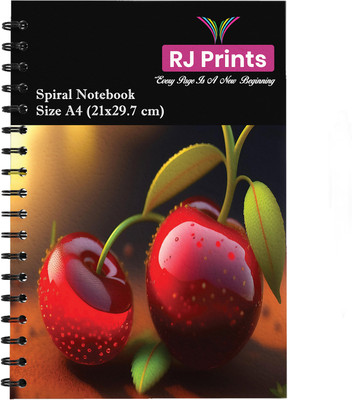 RJPrits Cherry Spiral Notebook A4 Notebook Plain 200 Pages(Multicolor)