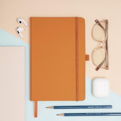 Doodle Pro Series Executive A5 PU Leather Hardbound Ruled Diary with Pen Loop Orange A5 Notebook Ruled 192 Pages(Orange)