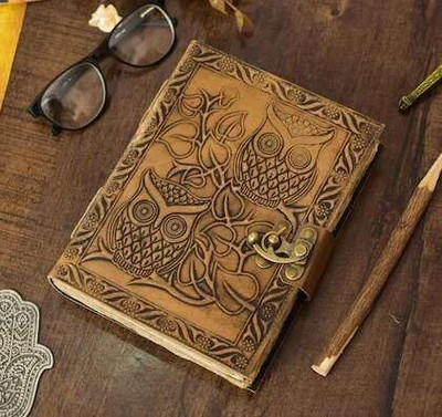 KRISHNA HANDICRAFTS Vintage Handmade Leather Journal | Premium Antique LOCK Closure | A5 Diary Unruled 100 Pages(Tobecco)