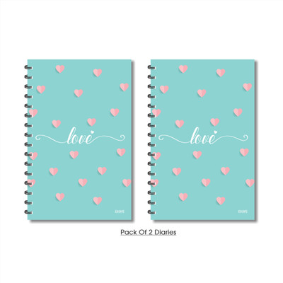 ESCAPER Love with Hearts Light Green Diary, Notebook, Notepad - Pack of 2 Diaries A5 Diary Ruled 160 Pages(Multicolor, Pack of 2)