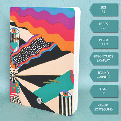 Memorys Softbound A5 Notebook With Rounded Corners (148mmX210mm), 80 GSM A5 Notebook Ruled 192 Pages(ABSTRACT EYE)