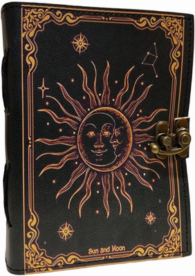 KRISHNA HANDICRAFTS Handmade Print Sun and Moon Deckle paper Diary with Unlined Pages A5 Diary Plain 100 Pages(Black)