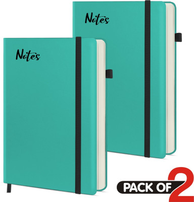 Abstract Collection Designer With Closer Band Pen Holder A5 Notebook Single Rule 200 Pages(Turkish Blue, Pack of 2)